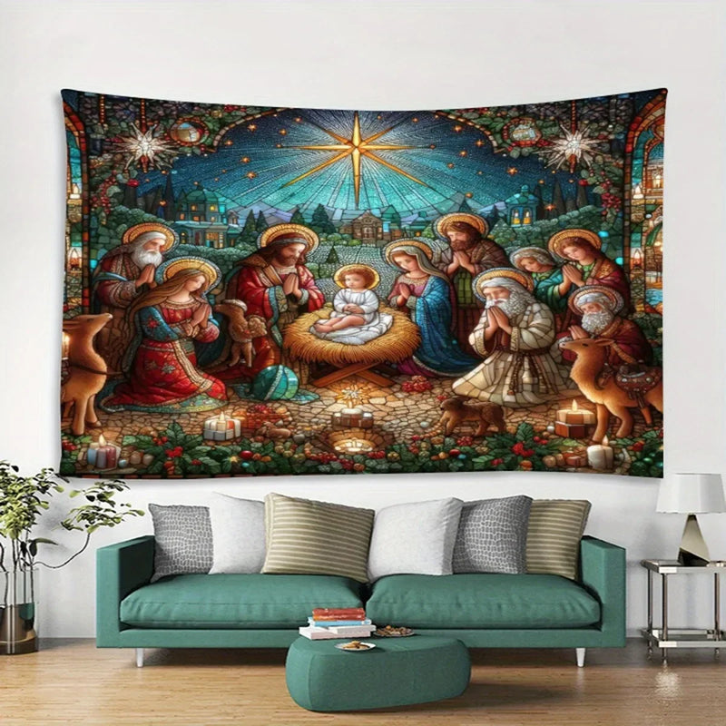 Nativity Scene Wall Hanging Cloth for Christmas Decor by Axyaa