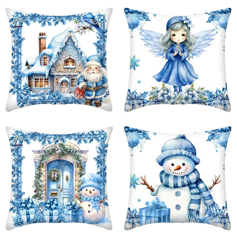 Axyaa Christmas Decor Pillow Cover Set - Santa, Snowman, Angel Print Suite