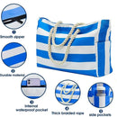 Axyaa Large Capacity Stripe Tote: Foldable Beach & Shopping Bag, Ideal for Travel & Play.