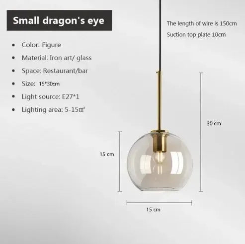 Axyaa Loft Glass Pendant Light for Kitchen Restaurant - Modern Nordic Industrial Decor