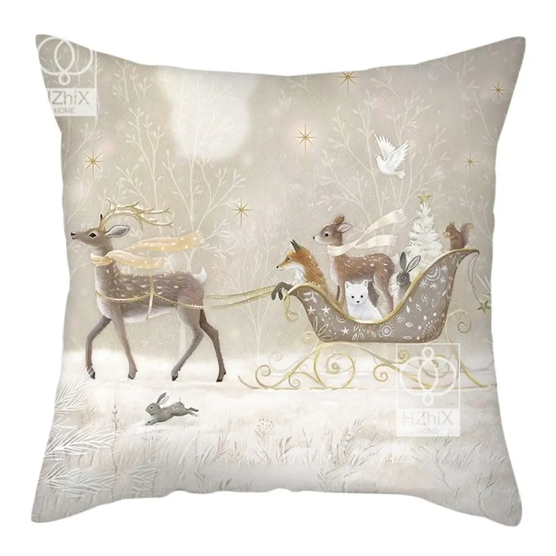 Christmas Deer & Rabbit Winter Pillow Case - Axyaa Home Decor Collection