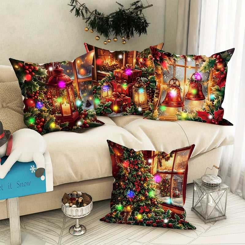 Axyaa Christmas Tree Bell Pattern Luminous Pillowcase - Festive Home Decor & Gift