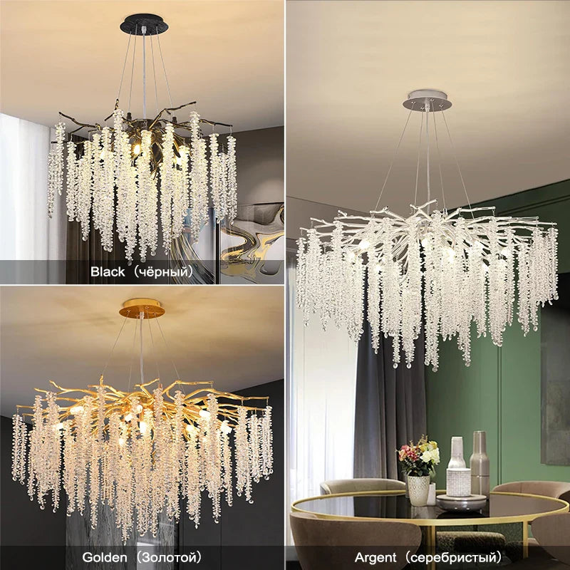 Axyaa Silver Crystal Branch Chandelier for Kitchen Dining Bedroom Living Room