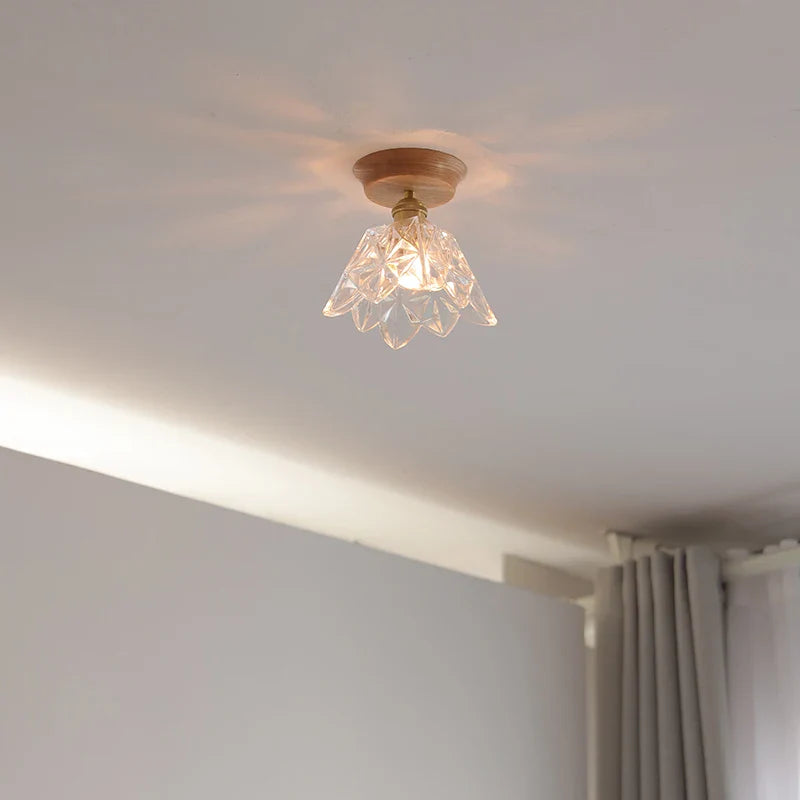 Axyaa Glass Wood LED Ceiling Lamp for Home Restaurant Living Room Decor