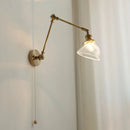 Axyaa Brass Swing Arm LED Wall Light Fixture with Pull Chain Switch, Modern Clear Glass Bedside Lamp