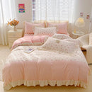 Axyaa Pink Checkered Lace Duvet Set: 1 Duvet, 2 Pillowcases, Bed Sheet.