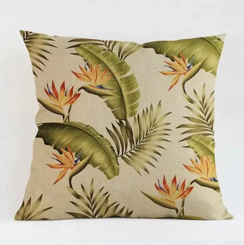Axyaa Tropical Plant Leaves Cushion Cover for Home Decor