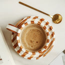 Axyaa Hand-painted Japanese Style Ceramic Mug Set, Vintage Striped Coffee Cup with Saucer