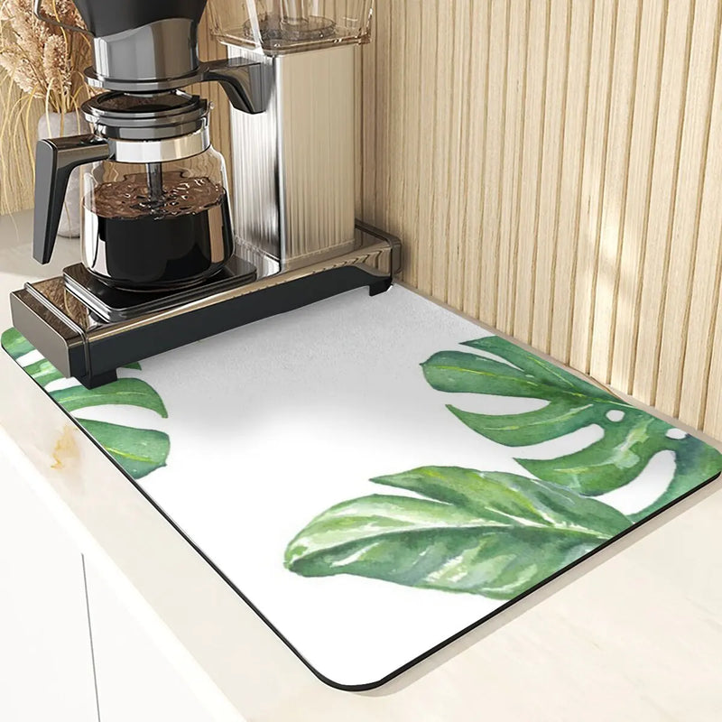 Axyaa Leaves Print Silicone Placemats - Absorbent Kitchen Dish Mat