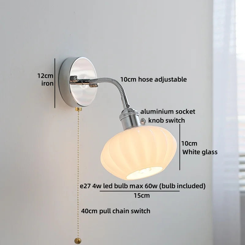 Axyaa White Ceramic LED Wall Light with Pull Chain Switch