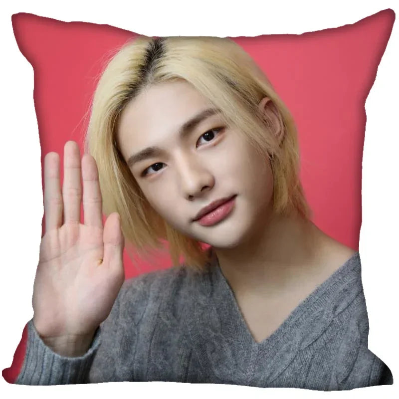 Axyaa Satin Hwang Hyunjin Pillow Cover - Decorative Bedroom Office Pillowcase Square Zipper Case