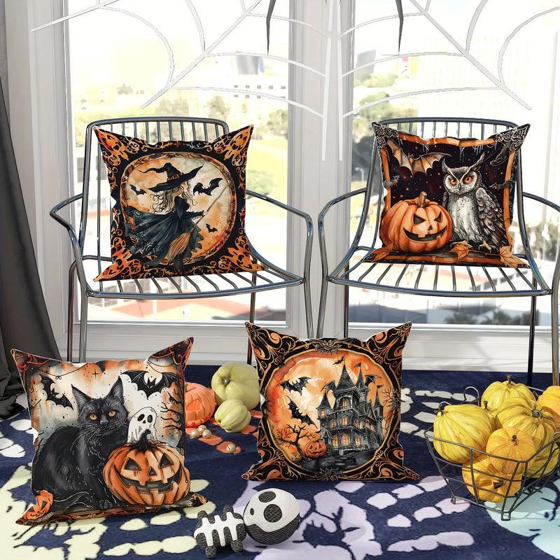 Axyaa Halloween Pillowcase: Witch Pumpkin Cat Castle Pattern for Living Room Sofa