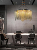 Axyaa Chrome Gold Metal Chain Pendant Chandelier for Modern Living Room Lighting