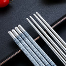 Axyaa Blue & White Porcelain Chopsticks Set - Non-slip Stainless Steel, Round, 10 Pairs