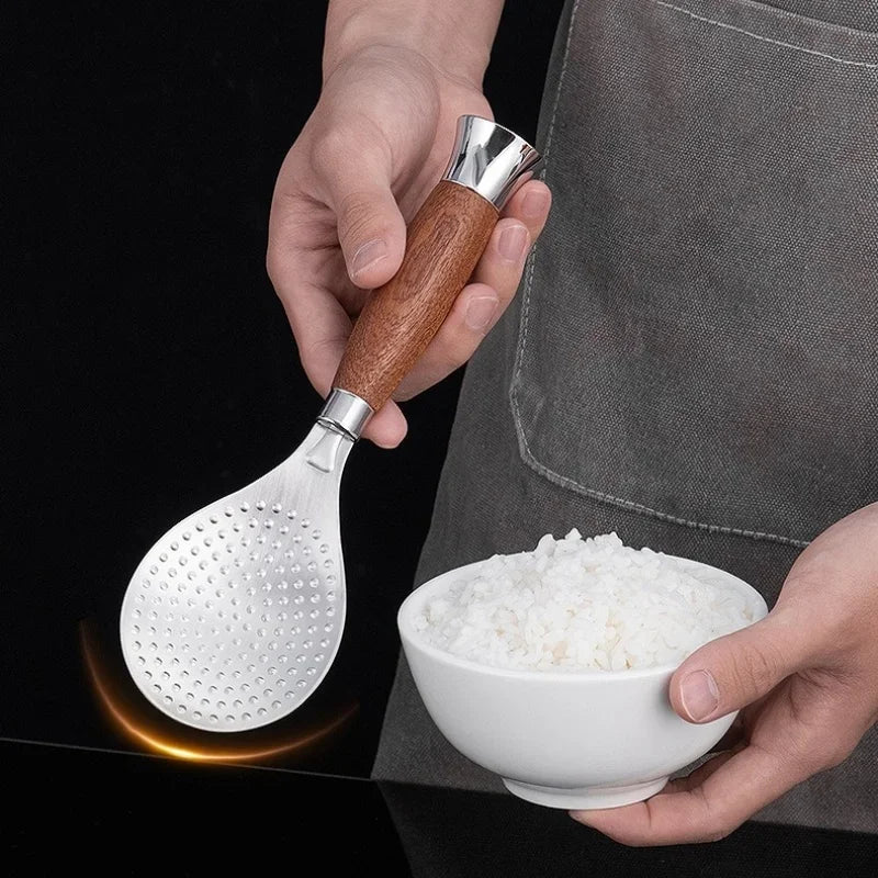 Axyaa Stainless Steel Rice Scoop with Wooden Handle - Non-Stick Kitchen Spatula