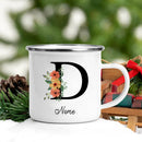 Axyaa Flower Letter Enamel Mug - Personalized Alphabet Camping Tea Coffee Cup