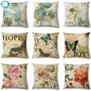 Axyaa Rose Butterfly Print Cotton Linen Pillowcase for Modern Living Room Decor