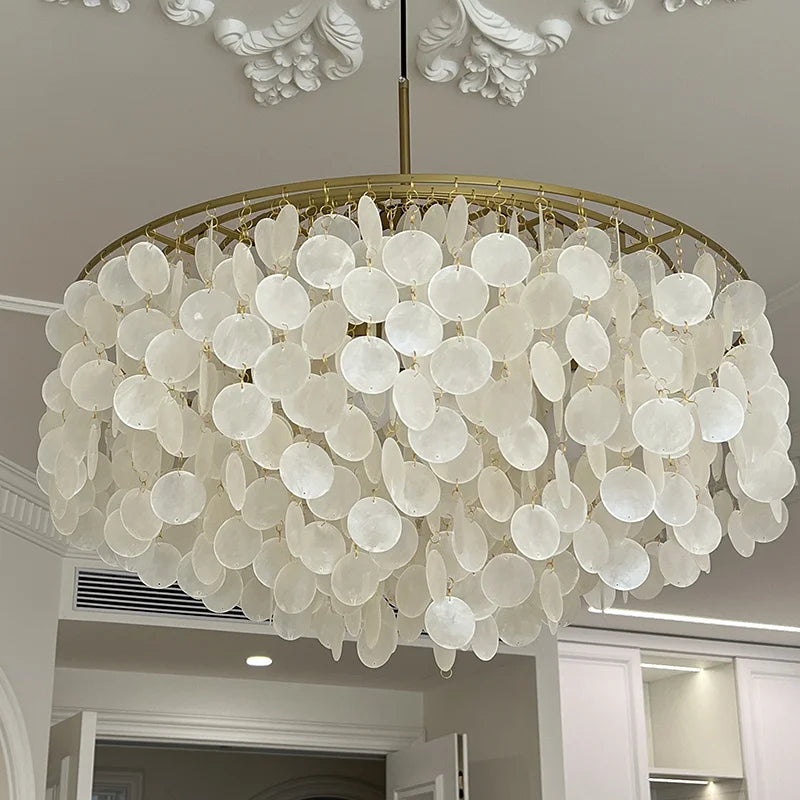 Axyaa Aeolian Bells Shell Chandelier: Mediterranean Style Hanging Lamp for Home Décor.