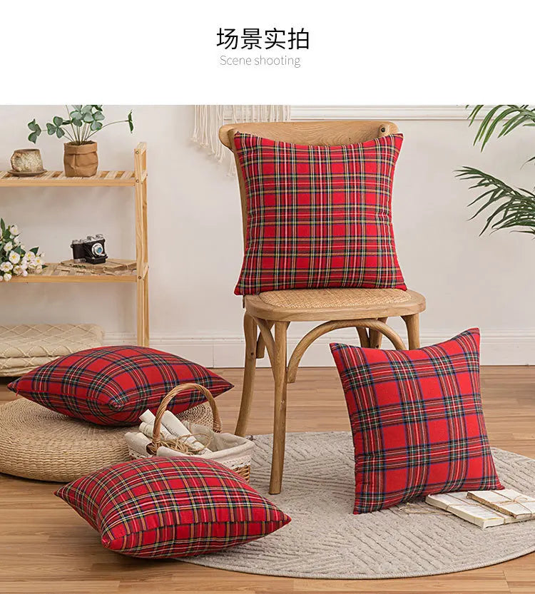 Axyaa Christmas Plaid Cushion Cover for Cheerful Home Decor