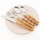Axyaa 10pcs Bamboo Handle Cutlery Set Stainless Steel Kitchen Tableware
