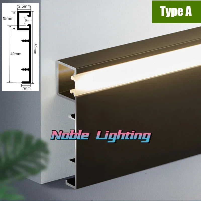 Axyaa 5cm LED Aluminium Profile Baseboard for Linear Lamp Wall Skirting Channel