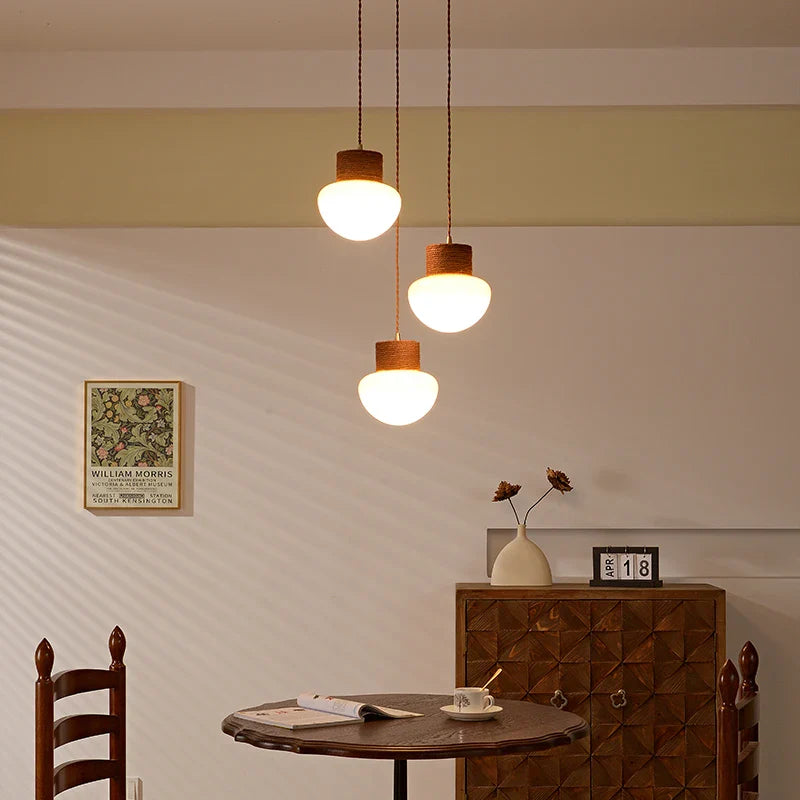 Axyaa Hemp Rope LED Pendant Lamps Nordic Glass Hanging Lights Fixture