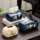 Ceramic Tissue Box for Living Room Coffee Table Decor - Axyaa Light Luxury Collection