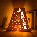 Axyaa Personalized LED Name Wall Decor Night Light with Stars for Family, Couples, Kids - Wooden Lamp