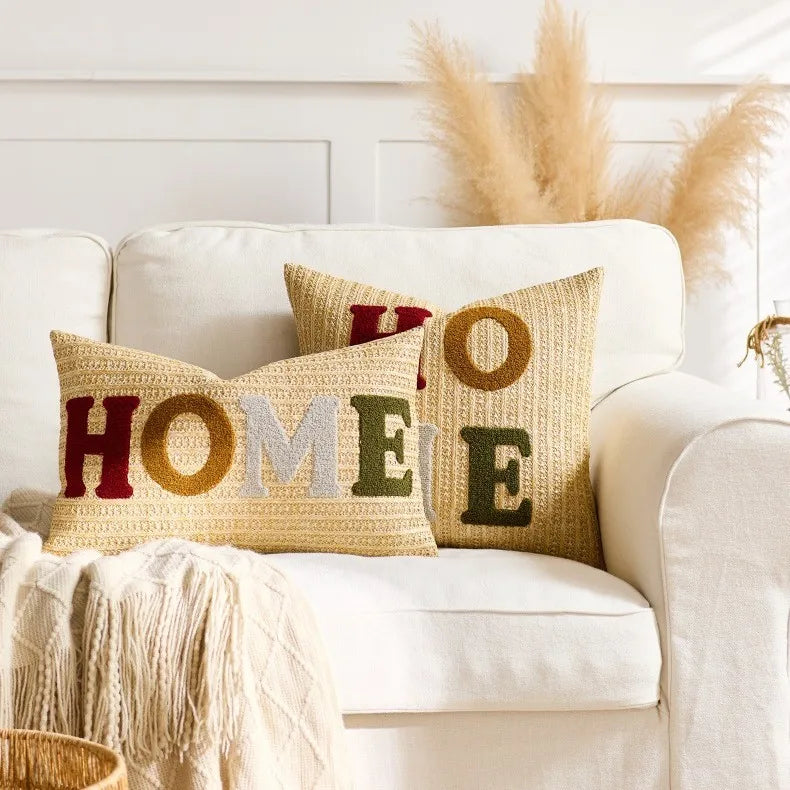 Embroidered Happy Home Pillow Cover by Axyaa for Living Room & Bedroom