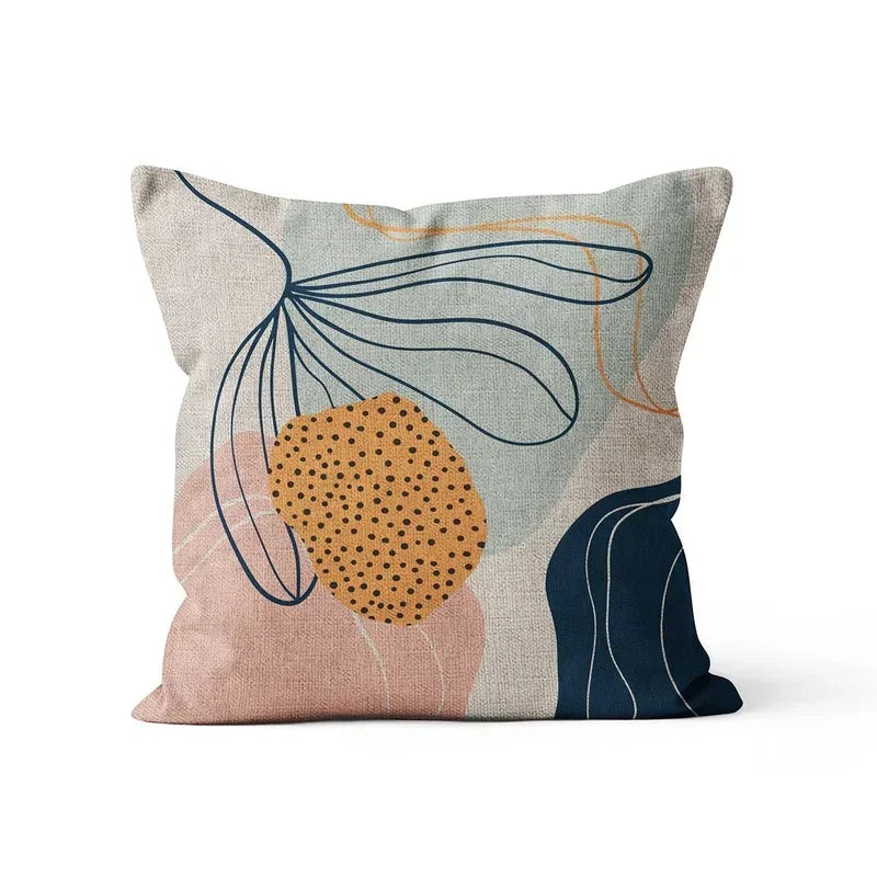Axyaa Beige Linen Flower Cushion Cover 45x45cm Home Decor Pillow Case