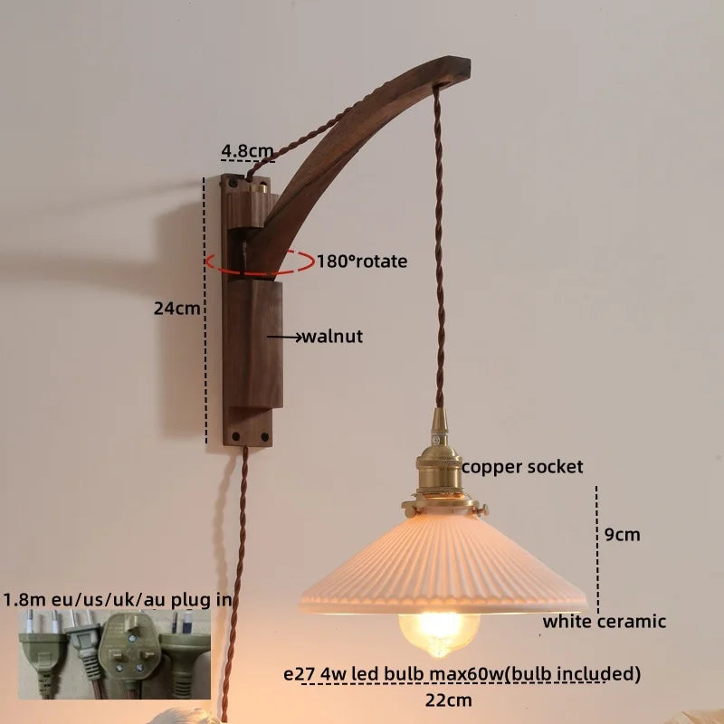 Axyaa Nordic LED Wall Sconce Walnut Copper Stair Light - Modern Home Decor