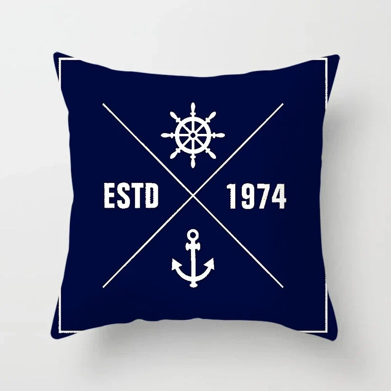 Axyaa Blue Mediterranean Compass Anchor Pillow Cover 45x45cm