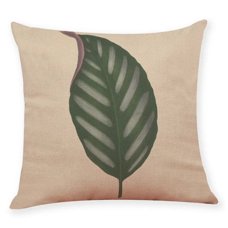Axyaa Big Leaf Pattern Linen Pillowcase 45x45cm for Car Sofa Home Décor