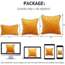 Axyaa Velvet Yellow Lumbar Pillow Cover with Pompoms & Tassels