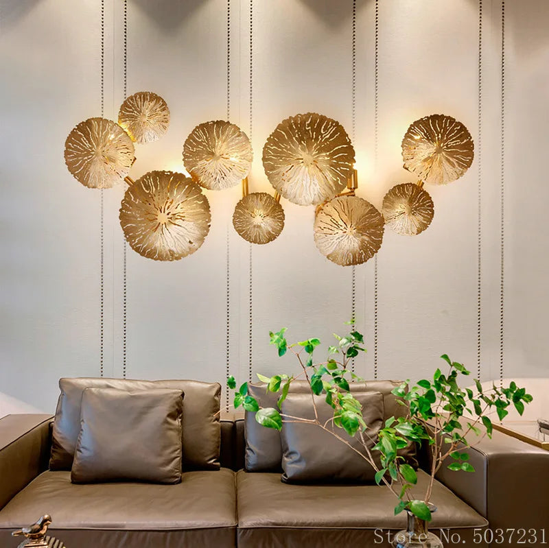 Axyaa Nordic Copper Lotus Leaf Wall Lamp Gold Sconce with G9 LED