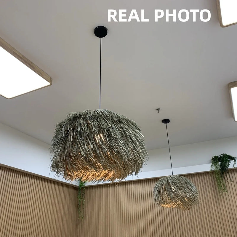 Axyaa Wabi Sabi Rattan LED Pendant Lights for Home Decor and Dining Chandelier