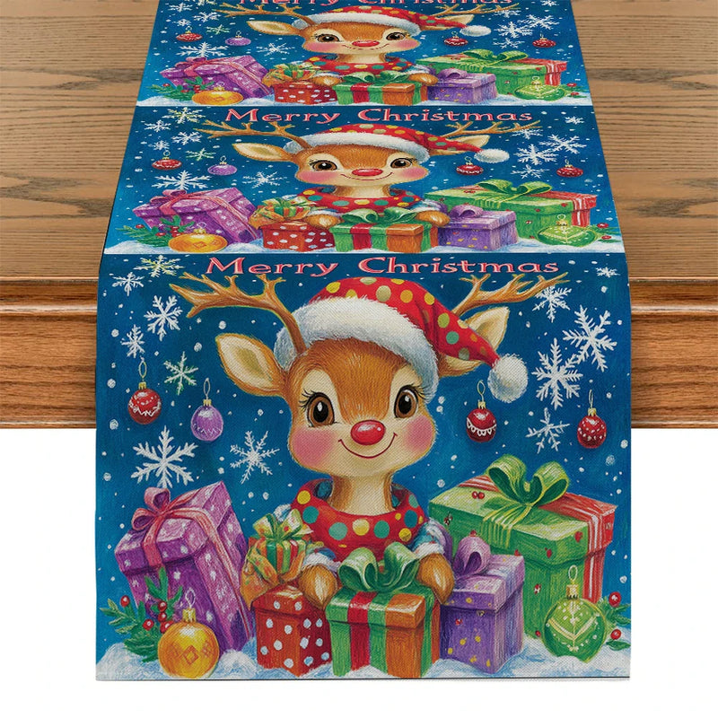 Axyaa Christmas Deer Table Runner for Kitchen Holiday Party Decor