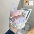 Axyaa Transparent Glass Water Bottle with Pearl Bracelet & Straw - 400ML