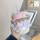 Axyaa Transparent Glass Water Bottle with Pearl Bracelet & Straw - 400ML