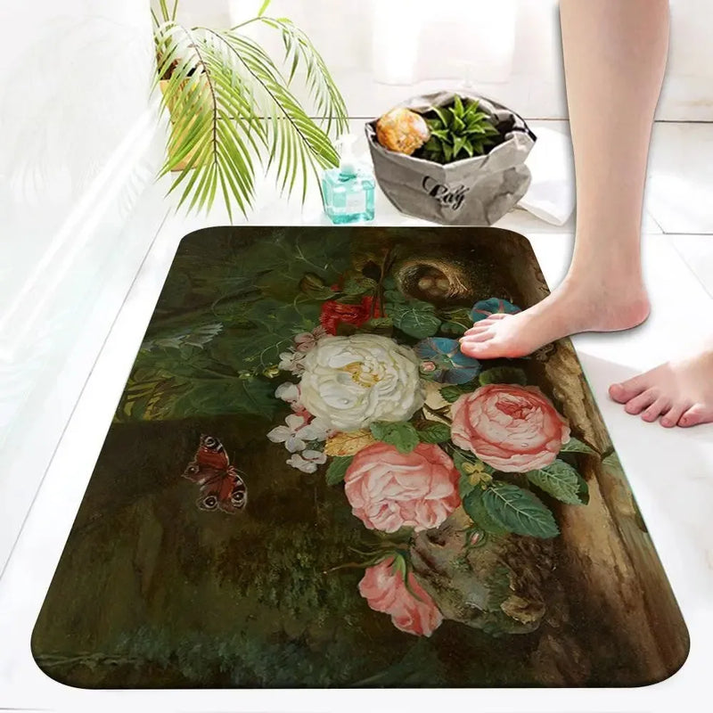 Axyaa Retro Floral Oil Painting Printed Area Rug for Home Decor