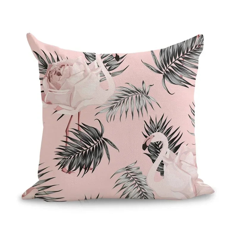 Axyaa Pink Flamingo Linen Cushion Cover: Cute Art Pillow Euro Cover Home Decor 45*45cm