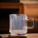Axyaa Japanese Vertical Stripes Glass Cup with Bamboo Cover, Kawaii Milk Mug