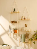 Axyaa 3-Tier Macrame Floating Shelves with Beads, Boho Home Decor Storage Rack