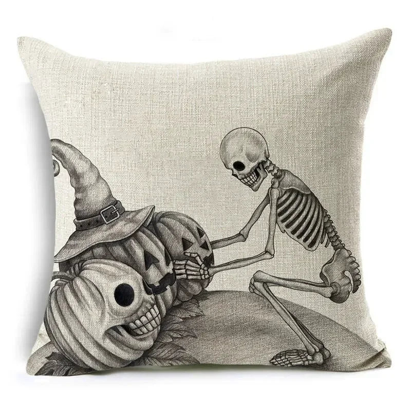 Axyaa Bone Cartoon Cushion Cover - Halloween Themed Decorative Pillow Case