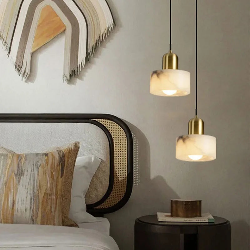 Axyaa Cloud Stone LED Pendant Light Gold Brass Island Kitchen Bedroom Lamp
