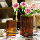 Axyaa Vertical Grain Texture Glass Vase Hydroponics Pots for Table Floral Arrangement