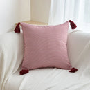 Axyaa Striped Tassel Pillowcase – Red White Plain Cojines Cover