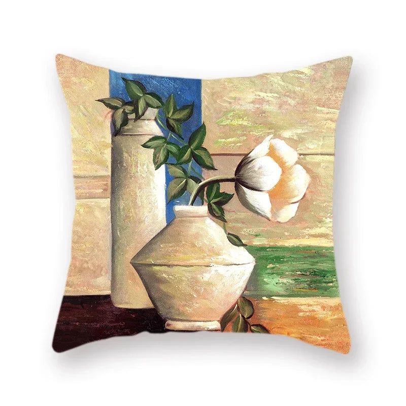 Axyaa Vase Flower Polyester Throw Pillowcase for Home Decor