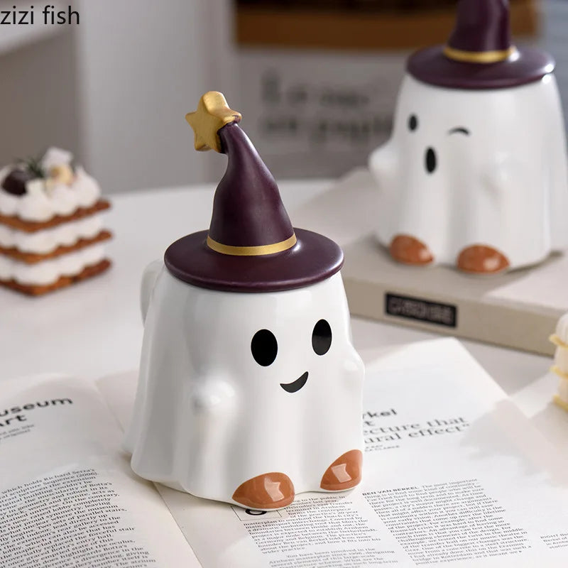 Axya Cute Ghost Ceramic Mug with Cover - Halloween Easter Gift