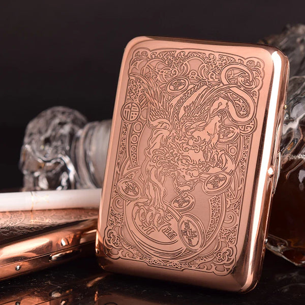 Pink Gold Pixiu Cigarette Case by Axya: Hand-Carved, Pressure-Resistant, Men's Gift Essentials
